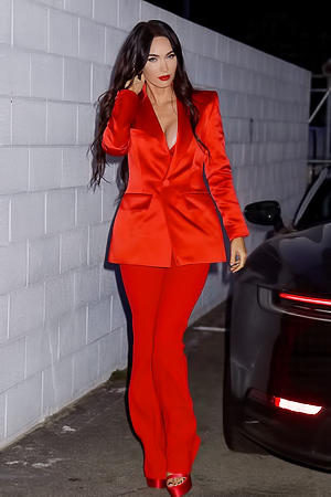 Megan Fox Cleavage in a Red Suit!