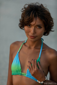 Rosah Asian Babe Lets The Waves Tease At Her Ankles