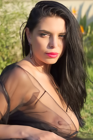 Kira Queen in see through sexy lingerie outdoors