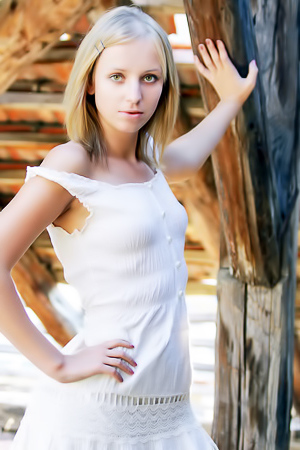 Small Blonde Teen Ilona D Strips Her White Dress