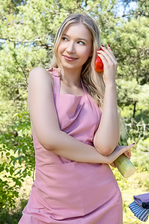 Cherry Blossom Alfresco Show As She Tends To The Barbecue