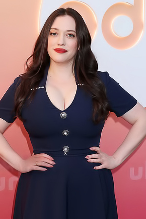 Kat Dennings Cleavage in a Blue Dress!