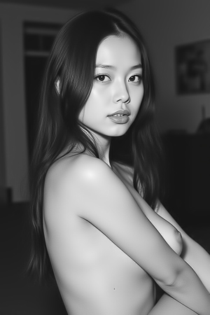 AI Generated Asian Beauty - Black & White Art | Big Hips
