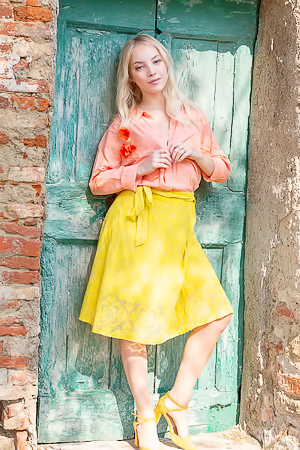 Bella Spark Unveils Herself Playful In Villa Sunlight Teasing With Skirt Lifted High