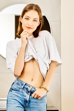 Hareniks Teases In The Shower, Exposed T-shirt Playfully Clings To Curves