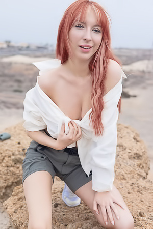 Lilly Mays Teases In The Outdoors With Long Hair And Sneakers On Display