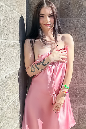 Vixen Hikes Her Pink Slip Dress Up And Plays With Herself On A Fallen Tree