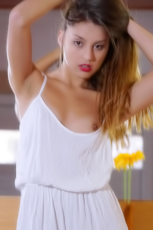 Camnila Shows Off Pierced Nipples And Shaved Pussy On The Table Indoors